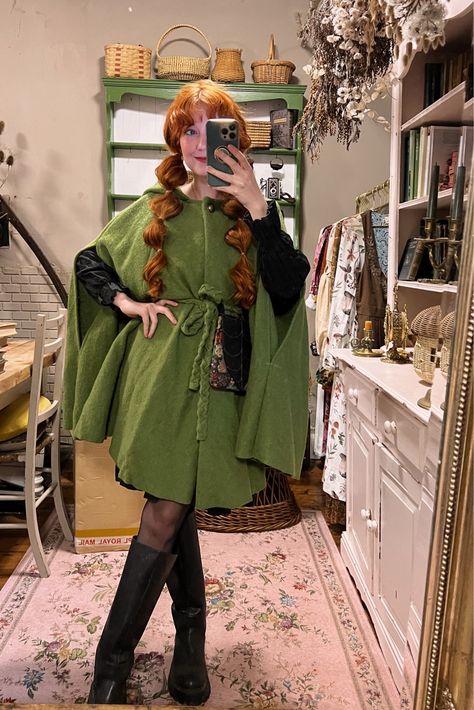 Green Vegan Wool Druid Cape Hooded … curated on LTK Green Midi Skirt Outfit, Druid Outfit, Druid Costume, Witches Dance, Witchy Clothes, Cape Outfit, Malfoy Aesthetic, Green Midi Skirt, Cape Shawl