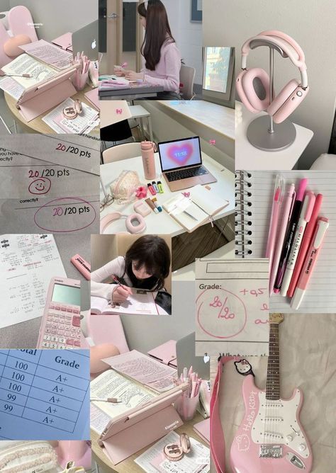 School Aesthetic Romanticize, Pink College Aesthetic, Pink Study Room, Romanticize School Aesthetic, Home School Aesthetic, Pink School Supplies Aesthetic, School Pink Aesthetic, School Core Aesthetic, Cute School Aesthetic