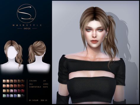 The Sims Resource - One-sided ponytail hairstyle 04012024 Sims4 Cc Hair Ponytail, Sims 4 Side Ponytail, Sims 4 Cc Ponytail, Mod Hair, Pelo Sims, Ponytail Hairstyle, Side Ponytail, Braid Hairstyle, Sims 4 Dresses