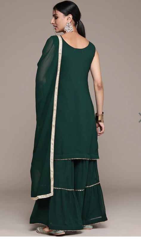 Dark green garara set with gotta Patti & mirror Green Gharara, Gotta Patti, Green Dress, Dark Green, Mirror, Green, Quick Saves