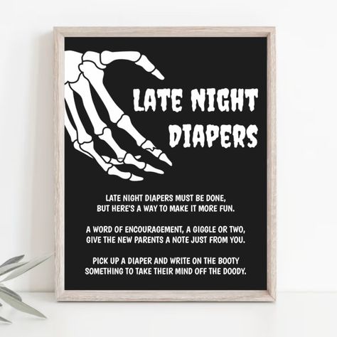 Halloween Baby Shower Late Night Diapers Game Sign - Baby Shower Gifts Late Night Diapers, Heartfelt Messages, Halloween Baby, Baby Shower Fall, Fall Baby, Baby Shower Party, Baby Signs, Create Sign, Baby Halloween