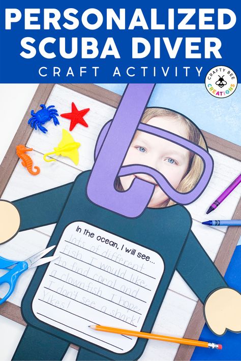 Scuba Diver Craft, Craft For Summer, Ocean Animal Crafts, Diver Art, Ocean Habitat, Ocean Theme Classroom, Ocean Unit, Activity Worksheet, Stem Activity