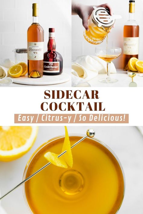 If you like a simple citrus-y cocktail then you'll LOVE this Classic Sidecar drink and how simple it is to make at home! Sidecar Drink, 2024 Cocktails, Sidecar Cocktail, Mexican Cocktails, Lemon Cocktail, Vodka Lemonade, Cocktails To Try, Frozen Lemonade, Alcoholic Cocktails