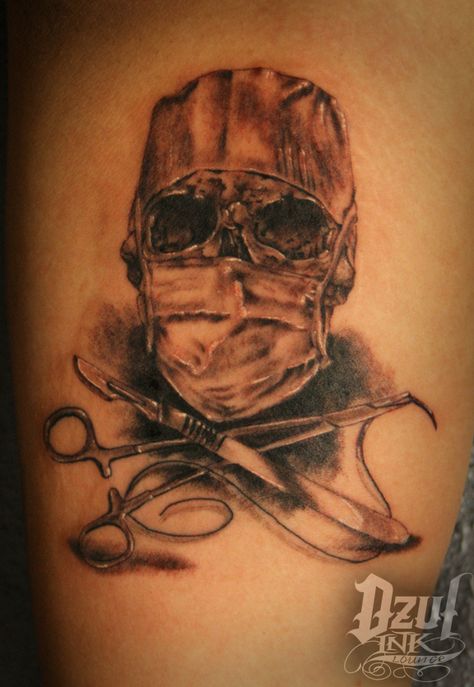 Scrub Tech Tattoo Ideas, Medical Skull Tattoo, Surgical Tech Tattoo, Embalming Tattoo, Surgeon Tattoo Ideas, Surgical Tech Tattoo Ideas, Surgeon Tattoo, Medicine Tattoo Ideas, Medicine Tattoo