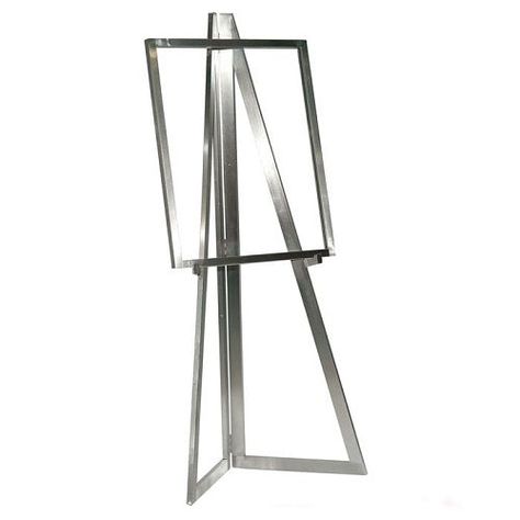 Width: 22 in. Height: 60 in. Material: Metal Weight: 29 lbs Part Number: BH80SC Style: Sign Holder Finish: Satin Chrome Use With: Sign 22"x28"x1/4" Dimensions: 22 in. W x 90 in. H Dimensions: 61"L x 24"W x 3.5"H Bauhaus Floor Standing Folding Easel - Satin Chrome Econoco BH80SC Description: Attractive ultra-modern design in a popular satin chrome finish will hold any size card or poster. Overall height is 60". Each base leg is 18" deep. Card slot can hold a poster that is 1/4" thick. The Bauhaus Series is a contemporary collection of store fixtures that evoke a sense of clean, sleek lines softened with round tubing arms. Wood Display Stand, Mud Room Storage, Linen Closet Organization, Small Closets, Music Stand, Small Closet Organization, Store Fixtures, Sign Holder, Cyan Design