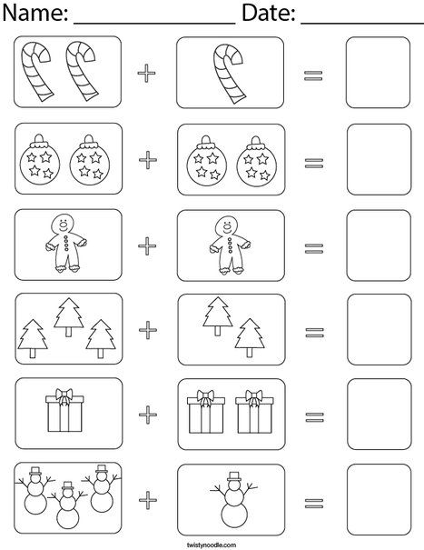 Christmas Math Worksheets Preschool, Preschool Addition Worksheets, Picture Addition Worksheets, Addition Preschool, Addition Worksheets Kindergarten, Christmas Worksheets Kindergarten, Easy Math Worksheets, Winter Math Worksheets, Nursery Worksheets