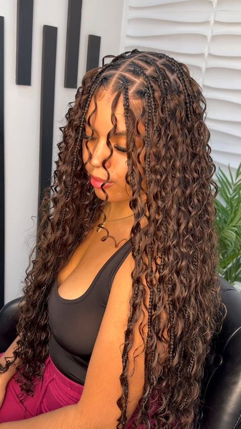 .⭐�️medium bohemian⭐️ .. . . .2 bundles of deep curl used color 2 Human hair @mamacita__hair . #ombrebraids #newarkbraider #gypsybraids… | Instagram Short Box Braids Hairstyles, Hairstyles Pictures, Big Box Braids Hairstyles, Goddess Braids Hairstyles, Box Braids Hairstyles For Black Women, Braided Cornrow Hairstyles, Braids Hairstyles Pictures, Quick Braided Hairstyles, Cute Box Braids Hairstyles