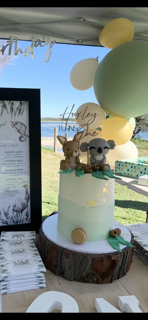 Australiana 1st Birthday, Kangaroo Cake Birthday, Australiana Birthday Party, Australiana Theme Party, Kangaroo Themed Birthday Party, Kangaroo Party Theme, Koala First Birthday Party, Kangaroo Birthday Party, Koala Cake Birthday Kids