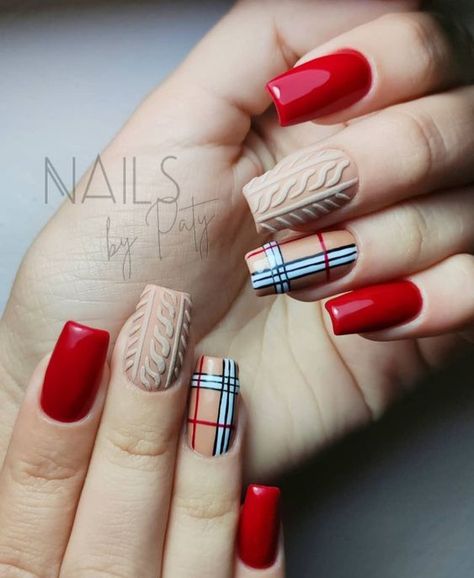 Burberry Nails, Plaid Nail Designs, Winter Nail Art Designs, Nails For Fall, Uñas Ideas, Ombre Nail Art Designs, Holloween Nails, Western Nails, Funky Nail Art