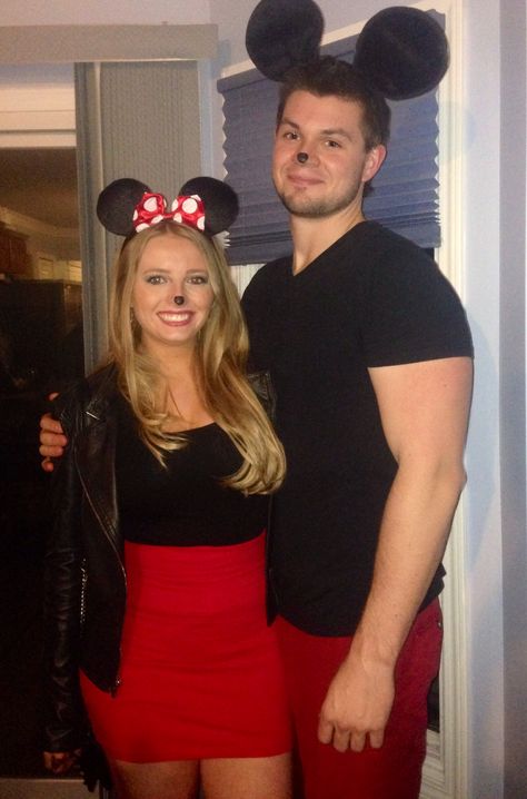 Easy Minnie and Mickey Halloween Couples Costume! Mickey Minnie Halloween Costumes, Minnie And Mickey Mouse Costume, Mickey And Minnie Mouse Costume, Minnie And Mickey Halloween Costumes, Mickey And Minnie Couple Costume, Mini And Mickey Couple Costume, Mickey And Minnie Halloween Costumes, Minnie And Mickey Costumes, Mickey And Minnie Costume