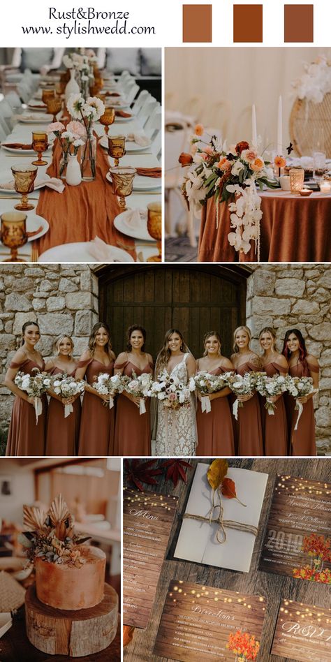 Rustic Brown Wedding Theme, Terracota Wedding Theme, Rust And Black Wedding, Fall Barn Wedding Ideas, Terracota Wedding, Copper Wedding Theme, Copper Colour Palette, Copper Wedding Colors, Rustic Country Wedding Ideas