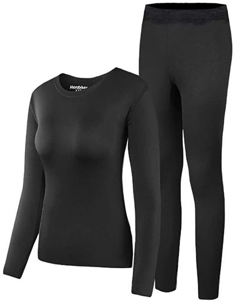 HEROBIKER Women's Thermal Underwear Set Ultra Soft Top & Bottom Base Layer Long Johns Winer Warm with Fleece Lined at Amazon Women’s Clothing store Thermal Clothes, Outfit Hiking, Warm Fabric, Thermal Pants, Thermal Leggings, Womens Thermal, Long Johns, Thermal Shirt, Layered Tops