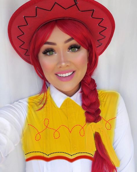 G i n a B o x ♡ on Instagram: “Jessie from Toy Story ❤️ who has watched the new Toy Story yet? I’m watching it tonight 😍 will I cry?! . Let me know any other cosplays…” Toy Story Makeup, Jessie Halloween, Blue Ball Dresses, Jessie Toy Story Costume, Disfraz Toy Story, Toy Story Jessie, Toy Story Costumes, Jessie Toy Story, Princess Makeup