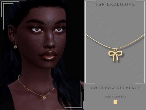 The Sims Resource - Gold Bow Necklace Cc Jewelry, Sims Accessories, Cc Accessories, Ts4 Mods, The Sims 4 Skin, Golden Bow, Sims 4 Mm Cc, Bow Pendant, Sims 4 Cc Folder