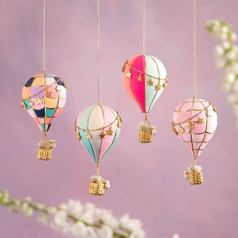 ♔ Lanternes de Papier ♔ Paper Lanterns Hot Air Balloon Ornament, Bottle Display, Hot Air Balloons, Air Balloons, Holly Jolly, Rainbow Stripes, Hot Air Balloon, Pink Christmas, Yule