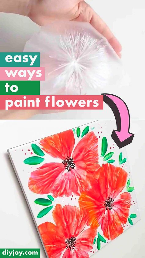 Easy Ways to Paint Flowers - How to Paint Flowers With a Plastic Bag Paint Flowers Tutorial, Wall Hanging Paper Craft, Hanging Paper Craft, Plastic Bag Crafts, How To Paint Flowers, Winter Paper, Flowers Easy, Hanging Diy, Paint Flowers