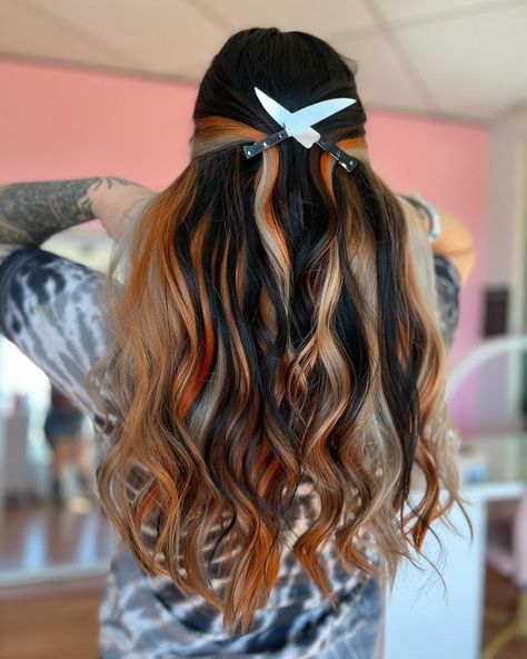 Calico Hair Designs: Bringing Cat-Inspired Color to Your Style — Thrive In Style Calico Colored Hair, Calico Cat Hair Color Curly, Calico Hair Aesthetic, Natural Calico Hair, Peekaboo Calico Hair, Brown Calico Hair, Red Calico Hair, Pink Calico Hair, Calico Hair On Curly Hair