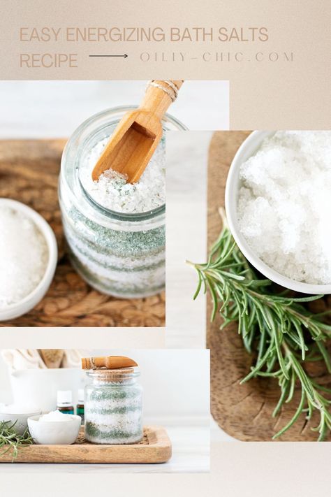 Rosemary Salt Scrub, Diy Bath Salts With Essential Oils Recipes, Diy Bath Salt Gifts, Bath Salt Bar Party, Eucalyptus Bath Salts, Easy Bath Salts Recipe, Epsom Salt Bath Recipe, Christmas Bath Salts, Rosemary Bath Salts