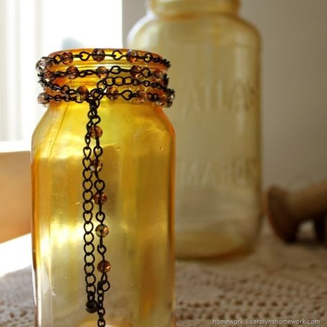 DIY Faux Amber Glass | homework Old Jars, Glass Measuring Cup, Jar Ideas, Wedding Themes Fall, Amber Glass Jars, Diy Plant Stand, Amber Jars, Modge Podge, Cranberry Glass