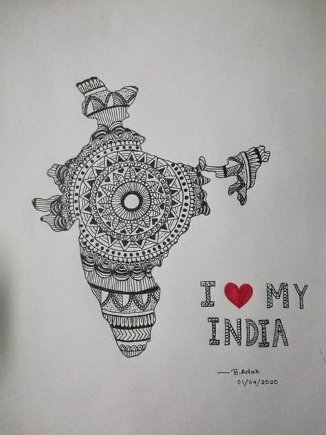 Mandala art on India Map #art #mandala #india India Map Mandala Art, India Mandala Drawing, Independence Day Drawing, Mandala Book, Camera Cartoon, Pen Work, Doodle Quotes, 15th August, Boho Art Drawings