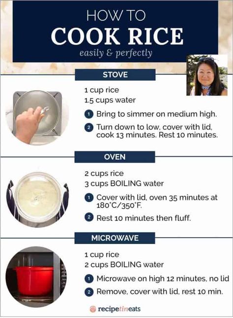 How to cook rice instructions Oven Baked Rice, Rice In The Oven, Rice In The Microwave, Rice On The Stove, How To Boil Rice, Cook Rice, Easy Chicken Breast, Baked Rice, Instant Rice