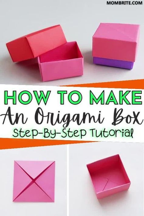 Looking for a mess-free craft for your kids to do at home? Follow along this tutorial how to make an origami box with lid for a fun screen-free summer activity for preschoolers! #preschoolercrafts #messfreecraftforkids Make Paper Box Diy, How Do You Make A Box Out Of Paper, Origami Boxes Tutorial, Small Origami Box Easy, How To Fold A Box Out Of Paper, How To Make A Box With Paper, How To Make A Box, Origami Rectangle Box, Origami Food