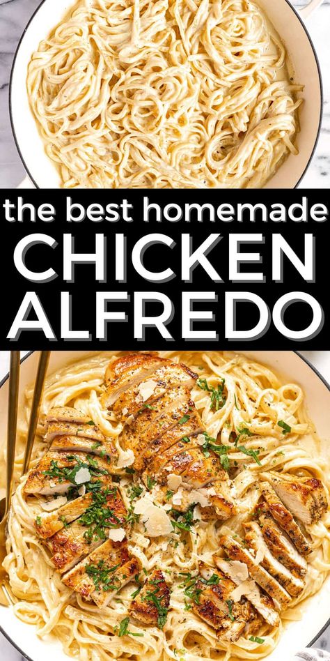 The Easiest Chicken Alfredo Recipe Chicken Alfredo Chicken Seasoning, Pioneer Woman Chicken Alfredo, Quick And Easy Chicken Alfredo, One Pan Chicken Alfredo, Prego Recipes, Easy Chicken Alfredo Recipe, Easy Chicken Fettuccine, Easy Chicken Fettuccine Alfredo, Simple Chicken Alfredo Recipe