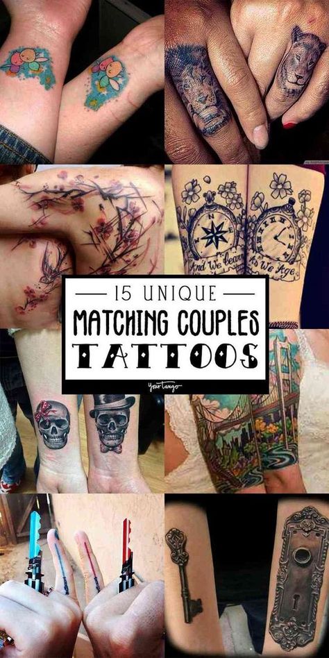 Couple Tattoos Unique Married, Tattoos That Go Together Couple, Couples Tattoos Unique Meaningful, Unique Couple Tattoos Creative Love, Awesome Couple Tattoos, Companion Tattoos, Cool Couples Tattoos, Matching Tats For Couples Meaningful, Matching Tats For Couples Unique