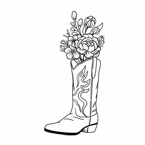 Country Music Tattoos, Cowboy Boots Drawing, Flower Colouring Pages, Cowboy Boot Tattoo, Half Sleeve Tattoos Forearm, Western Tattoos, Intricate Tattoo, Music Drawings, Cute Little Tattoos