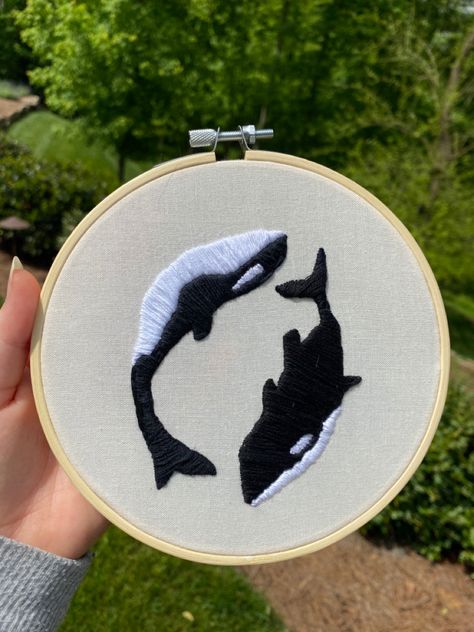 Orca Yin Yang, Ying Yang Embroidery, Orca Embroidery, Yin Yang Embroidery, Whale Embroidery, Whale Wall Art, Whale Gift, Artsy Ideas, Orca Whale