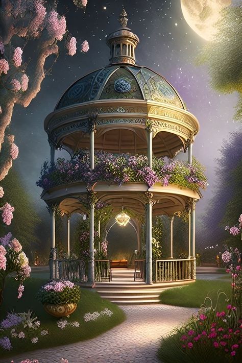 Fantasy Gazebo, Animation Character Concept, Mirela Anton, Color Wonder, House Design Pictures, Fantasy Background, Classic Interior Design, Garden Gazebo, Spirited Art