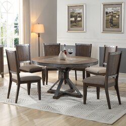 Williston Forge Lomba Round Dining Table & Reviews | Wayfair Circular Dining Room Table, Style Round Dining Table, Circular Dining Room, Industrial Style Dining Table, Nook Dining Set, Round Dining Room Sets, Round Dining Room Table, Round Dining Table Sets, Round Dining Room