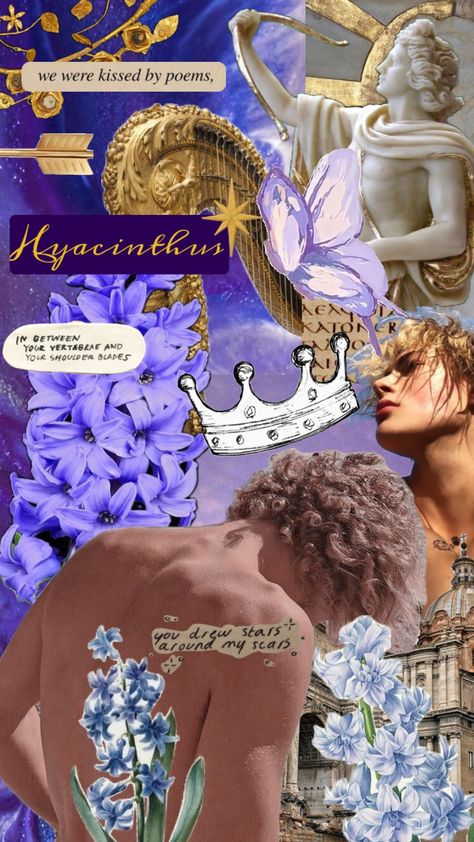 #hyacinth #hyacinthus #pjo #purple #lavander #apollo #greekmythology Apollo Mythology, Apollo And Hyacinth, Apollo Aesthetic, Apollo Statue, Percy Jackson Fan Art, Greek And Roman Mythology, Roman Mythology, Framed Wallpaper, Iphone Wallpaper Themes