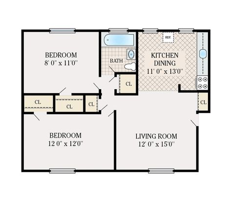 2 Bedroom 1 Bathroom. 700 sq. ft. 800 Sq Ft House, 1 Bedroom House Plans, 2 Bedroom Floor Plans, Guest House Plans, Garage Guest House, 1 Bedroom House, Little House Plans, Basement Floor Plans, Apartment Floor Plan