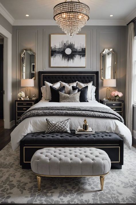 Minimal Glam Bedroom, Sophisticated Bedroom Women, Bedroom Inspirations Elegant, Elegant Master Bedrooms Decor Modern, Luxury Master Bedrooms Decor, Luxurious Bedrooms Master Romantic, Contemporary Glam Bedroom, Modern Luxury Bedroom Decor, Luxurious Bedroom Decor