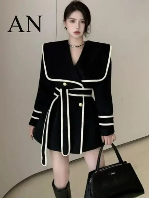 Autumn and Winter 2023 New Women's Woolen Coat Street Warm Tunic Trench Coat Winter Coat for Women Coats and Jackets Women - AliExpress Lady Outfit, Mode Mantel, Winter Trench Coat, Trench Coat Black, Baddie Makeup, Belted Coat, Woolen Coat, Winter Coats Jackets, Warm Coat