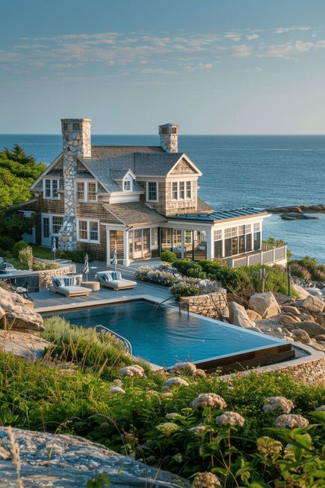 Opulent Oceanfront Villa Beach House New England, Dream Beach Houses The Ocean, 1111 Portal, Fabulous Homes, Brindleton Bay, New England Summer, New England Beach House, Castle Rooms, England Aesthetic