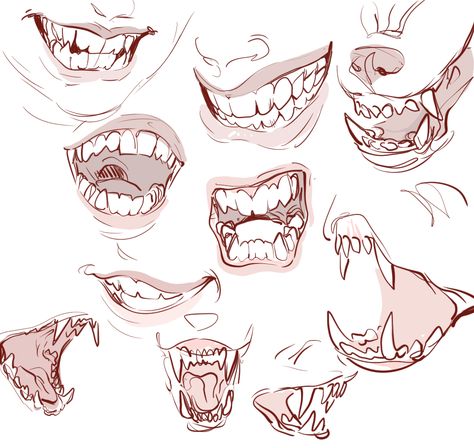 Orc Mouth Drawing, Digigrade Legs Drawing Reference, Smile Art Reference, Scary Mouth Drawing, How To Draw Sharp Teeth, Teeth Reference Drawing, Leg Poses Drawing, Smiles Drawings, Grin Reference