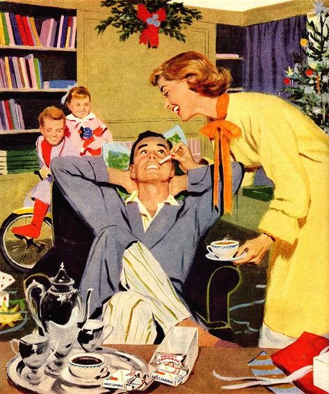 Feminism Art, Vintage Housewife, Christmas Ad, Mid Century Christmas, Bd Comics, Vintage Romance, Norman Rockwell, Vintage Life, Vintage Christmas Cards