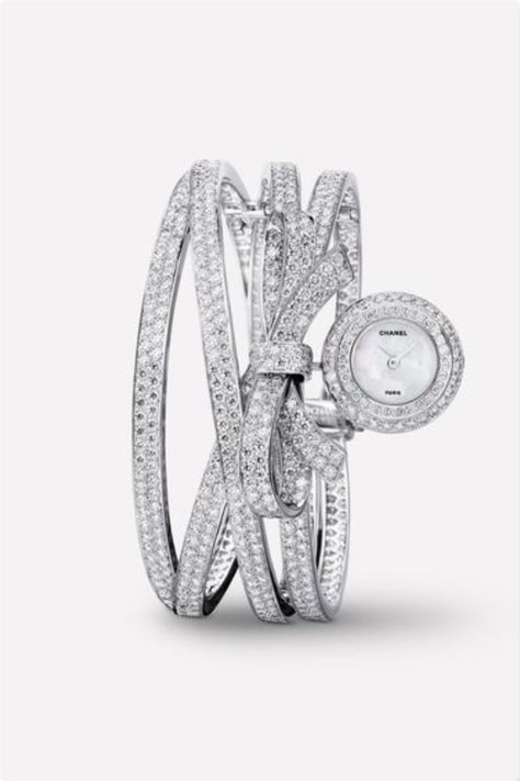 Chanel RUBAN Jewelry Watch, Ribbon Motif in 18K White Gold and Diamonds - Spring 2021 Pretty Watches, Chanel Watch, Diamond Watches, Timex Watches, Jewelry Watch, Amazing Watches, Chanel Jewelry, Girly Jewelry, Dress Jewelry