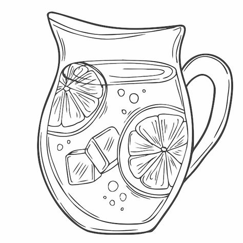 Jug Illustration, Ice Lemon Tea, Illustration Outline, Lemonade Pitcher, Doodle Vector, Fresh Lemonade, Refreshing Summer Drinks, Glass Jug, Lemon Tea