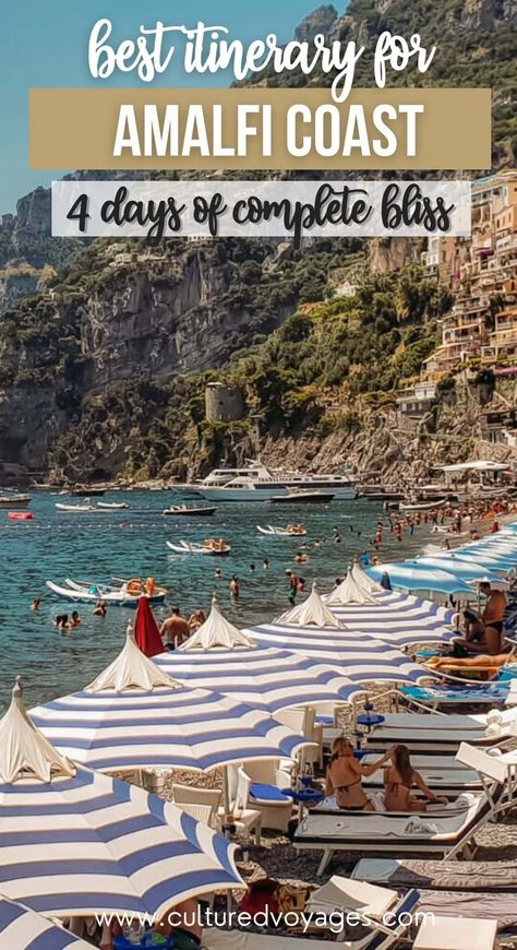 In this Amalfi Coast travel guide from Cultured Voyages, discover the perfect 4 day itinerary for the Amalfi Coast, which include some Amalfi Coast must do activities and places to see, along with some Amalfi Coast hidden gems. The perfect balance of luxury and authenticity, craft the perfect Amalfi Coast trip with this Amalfi coast itinerary for an unforgettable 4 days! Costa Amalfi, Almafi Coast Italy, Italy Vacation Itinerary, Amalfi Coast Travel Guide, Amalfi Coast Towns, Sea Scenery, Amalfi Coast Itinerary, Italy Trip Planning, Amalfi Coast Travel