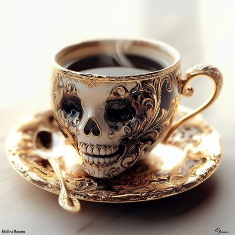 Skull Teacup, Goth Tea Party, Gothic Furniture, Dark Home Decor, Goth Home, Goth Home Decor, Ceramic Artwork, Goth Decor, Sugar Skull Art