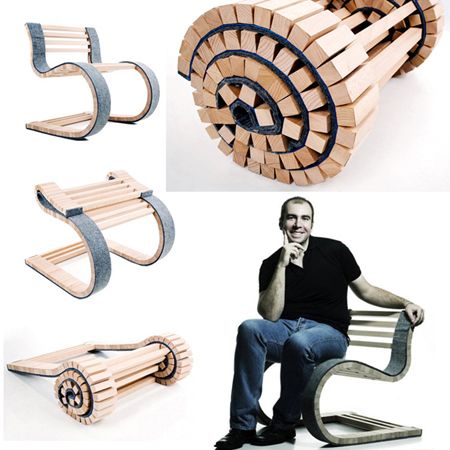 The Dynamic Cantilever Chair called MIESROLO. Love the use of manufacturing tech to accompany its function!! Rolling Chair, Portable Chair, Foldable Chairs, Cantilever Chair, Bench Designs, New Inventions, Diy Chair, Cool Chairs, Wood Chair