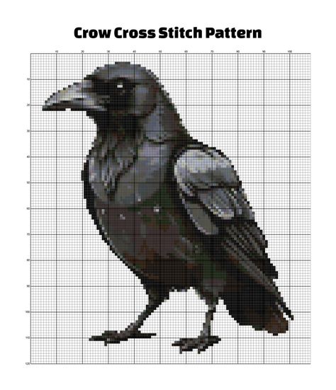 Crow Cross Stitch Pattern Raven Cross Stitch Pattern Free, Crow Cross Stitch Pattern Free, Raven Cross Stitch Pattern, Crow Cross Stitch Pattern, Crow Cross Stitch, Cross Stitch Patterns Free Printable, Crow Silhouette, Counted Cross Stitch Patterns Free, Free Cross Stitch Patterns