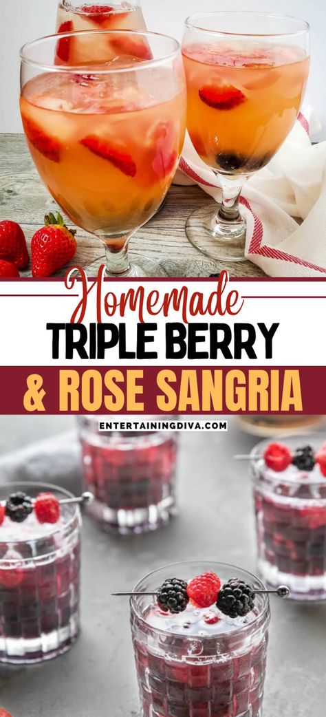 Berry Sangria Recipes, Summer Party Recipes, Rosé Sangria, Sparkling Sangria, Wine Punch, Berry Cocktail, Blueberries And Raspberries, Yummy Summer Cocktails, Berry Sangria