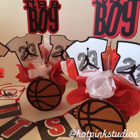 Air Jordan Baby Onesies Centerpieces Jordan Birthday, Jordan Baby Shower, Basketball Baby Shower, Basketball Theme Party, Kids Jordan, Basketball Birthday Parties, Basketball Baby, Baby Boy Themes, Baby Jordans