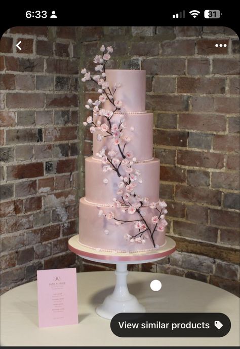 Honey Bee Wedding, Bee Wedding Cake, Pink Quince Theme, Cherry Blossom Wedding Decor, Cherry Blossom Wedding Cake, Cherry Blossom Wedding Theme, Cherry Blossom Party, Sakura Wedding, Quince Cake