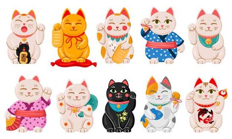 Cats Cartoon, Asian Cat, Japan Traditional, Cat Coloring Book, Neko Cat, Japanese Cat, Japanese Illustration, Cat Vector, Cat Character