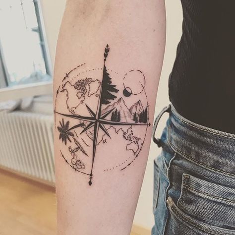 Infected Tattoo, Planet Tattoo, Diy Tattoo Permanent, Compass Tattoo Design, Map Tattoos, Inspiration Tattoos, Family Tattoos, Nature Tattoos, Forearm Tattoos